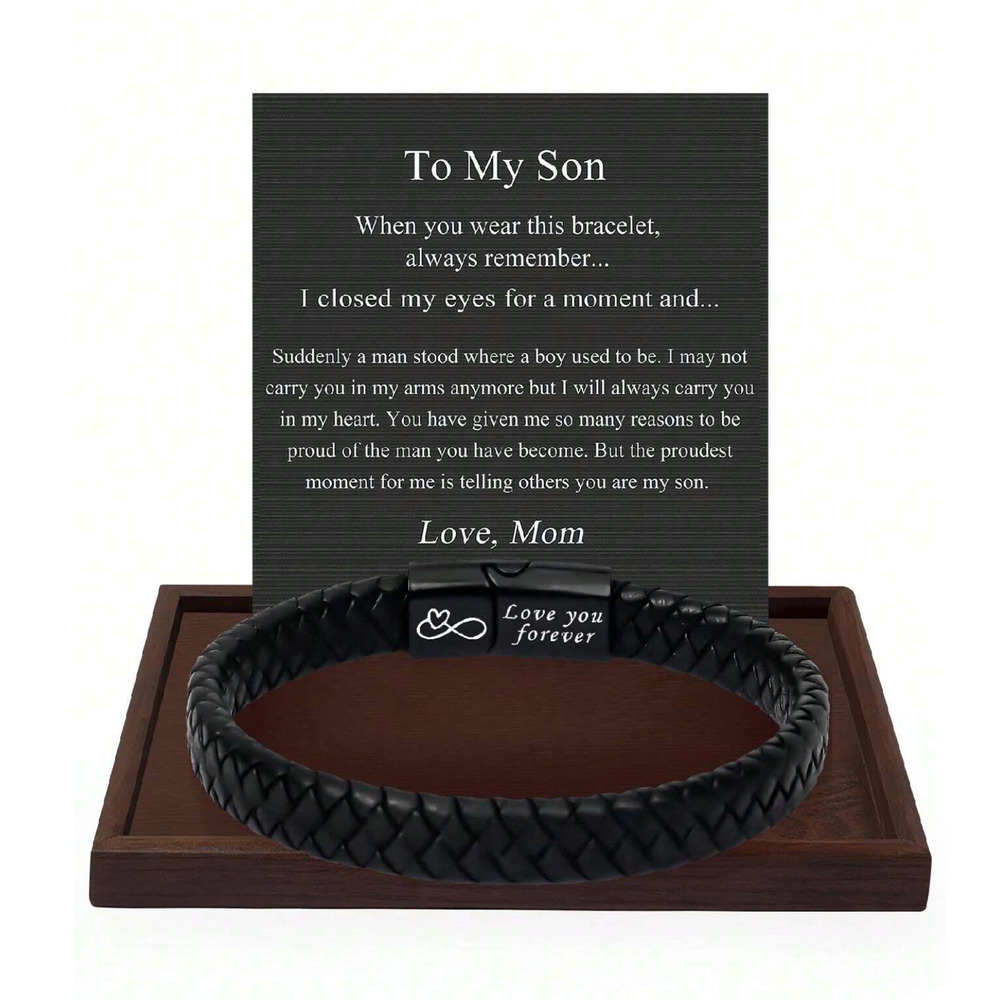 Perfect Gift for Son Black Braided Bracket w/Magnetic Clasp & Touching Note 8.5"